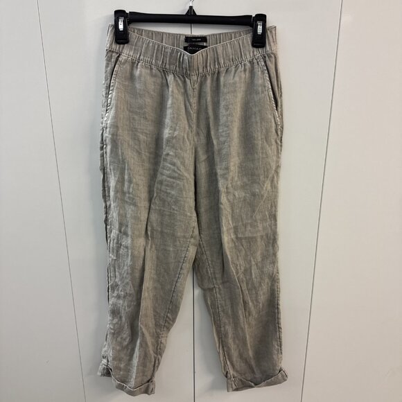 Tahari 100% Linen Crop Pants Elastic Waist Pockets Flax Sz S EUC (C3) - Picture 1 of 12